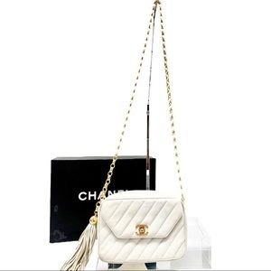 Chanel: RARE 1994 White Envelope Camera Bag with Oversized Tassel (Never Used)